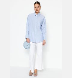 Снимка на Trendyol Light Blue Wide Cuff Woven Cotton Striped Shirt