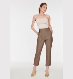 Снимка на Trendyol Light Brown Cigarette Woven Faux Leather Trousers