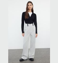 Снимка на Trendyol Light Gray Button Detailed Wide Leg Woven Trousers