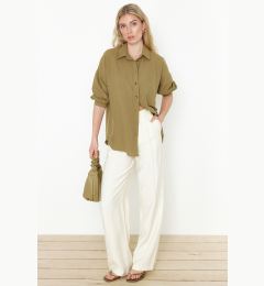 Снимка на Trendyol Light Khaki Basic Oversize Wide Fit Woven Shirt