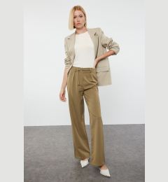 Снимка на Trendyol Light Khaki Belt Detailed Straight Cut Woven Fabric Trousers