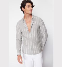 Снимка на Trendyol Light Khaki Slim Fit Button-down Collar Striped Shirt