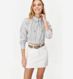 Снимка на Trendyol Light Khaki Striped Tie Detailed Fitted Crop Woven Shirt