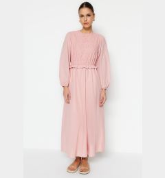 Снимка на Trendyol Light Pink Brode and Ruffle Detail Cotton Woven Dress