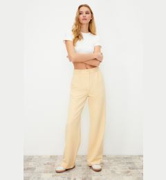 Снимка на Trendyol Light Yellow High Waist Wide Leg Pleated Woven Trousers