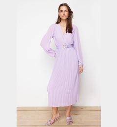 Снимка на Trendyol Lilac Belted A-Line Pleated Maxi Lined Chiffon Woven Dress