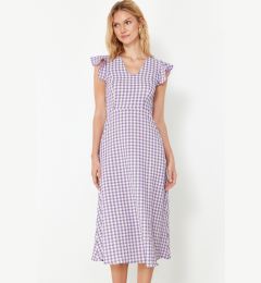 Снимка на Trendyol Lilac Checked A-Line Gipe Detailed Midi Woven Dress