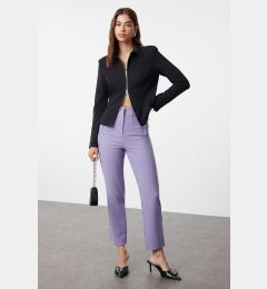 Снимка на Trendyol Lilac Cigarette Pattern Darted High Waist Ankle Length Woven Fabric Trousers