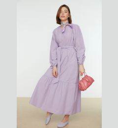 Снимка на Trendyol Lilac Crew Neck Waist Belted Woven Dress