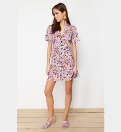 Снимка на Trendyol Lilac Floral Print Large Collar Mini Woven Shirt Dress