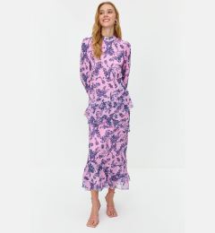 Снимка на Trendyol Lilac Floral Skirt Frilly Lined Woven Chiffon Dress