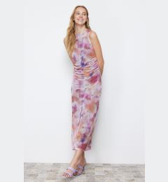 Снимка на Trendyol Lilac Gather/Drape Detailed Abstract Patterned Fitted Maxi Flexible Knitted Pencil Dress