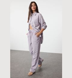 Снимка на Trendyol Lilac Linen Blend High Waist Striped Wide Leg Trousers