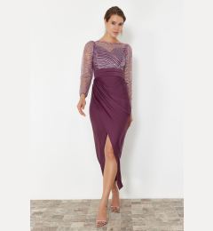 Снимка на Trendyol Lilac Sequin Knitted Tulle Long Elegant Evening Dress