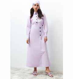 Снимка на Trendyol Lilac Shirt Collar Button Detailed Plain Woven Dress