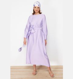 Снимка на Trendyol Lilac Wide Belted Zipper Cuff Woven Linen Look Dress