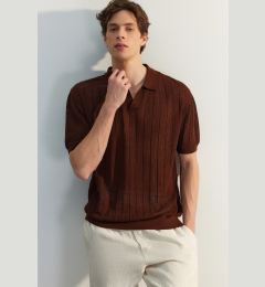 Снимка на Trendyol Limited Edition Brown Regular Fit Cotton Short Sleeve Polo Neck Knit Tshirt