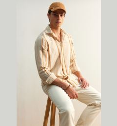 Снимка на Trendyol Limited Edition Camel Regular Fit Striped Linen Textured Shirt