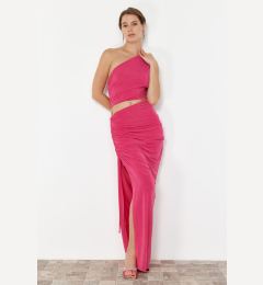 Снимка на Trendyol Limited Edition Fuchsia Long Evening Dress with Fitted Accessories