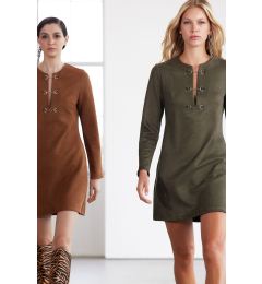 Снимка на Trendyol Limited Edition Khaki Accessory Detailed Suede Mini Winter Woven Dress