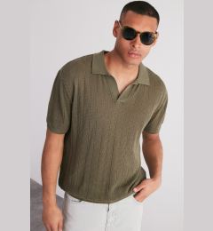 Снимка на Trendyol Limited Edition Khaki Relaxed Cotton Short Sleeve Polo Neck Knit T-shirt