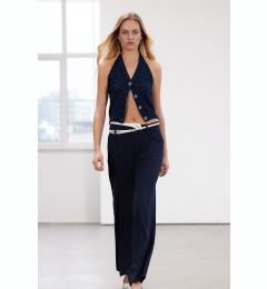 Снимка на Trendyol Limited Edition Navy Blue Asymmetric Waist Detail Wide Leg/Wide Leg Woven Trousers