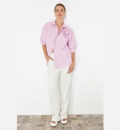 Снимка на Trendyol Limited Edition Pink Oversize Striped Rose Detailed Woven Shirt