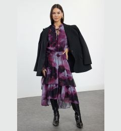 Снимка на Trendyol Limited Edition Plum Shawl Pattern Skater Ruffle Midi Woven Winter Dress