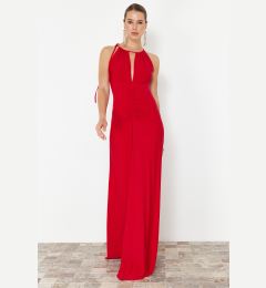 Снимка на Trendyol Limited Edition Red A-Cut Window/Cut Out Detailed Knitted Evening Long Evening Dress