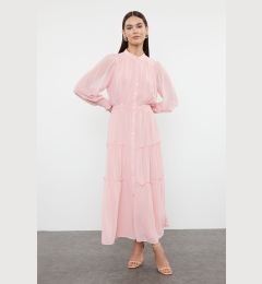 Снимка на Trendyol Lined Chiffon Woven Shirt Dress with Dusty Rose Sleeves and Waist Gipe Detail