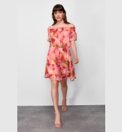 Снимка на Trendyol Madonna Collar Mini Woven Dress with Pink Floral Skirt Opening at the Waist and Gipe Detail