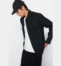 Снимка на Trendyol Men's Black Regular Fit Shirt Collar Waffle Textured Shirt Jacket with Pocket