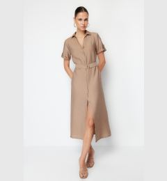 Снимка на Trendyol Mink Belted Midi Woven Shirt Dress