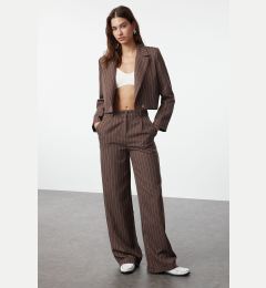 Снимка на Trendyol Mink High Waist Wide Leg/Wide Leg Striped Woven Trousers