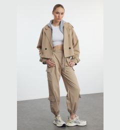 Снимка на Trendyol Mink Soft Textured Cotton Gabardine Belted Cargo Woven Trousers