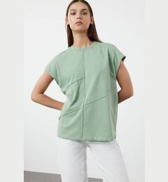 Снимка на Trendyol Mint 100% Cotton Oversize/Wide Fit Knitted T-Shirt with Piping Detail