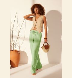 Снимка на Trendyol Mint 100% Linen Elastic Waist High Waist Wide Leg Trousers