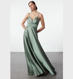 Снимка на Trendyol Mint A-Line Satin Woven Long Elegant Evening & Graduation Dress