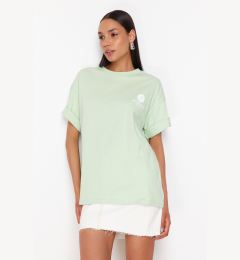 Снимка на Trendyol Mint Back Printed Oversize/Wide Fit Crew Neck Knitted T-Shirt