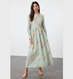 Снимка на Trendyol Mint Floral Linen Look Woven Dress