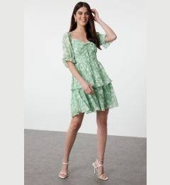 Снимка на Trendyol Mint Floral Skirt Flounced Skater/Waist Opening Chiffon Mini Lined Woven Dress