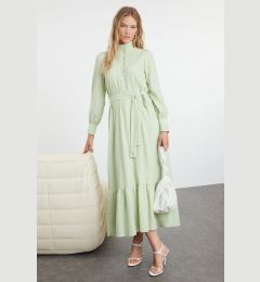 Снимка на Trendyol Mint Linen Look Frilled Belted Woven Dress