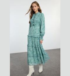 Снимка на Trendyol Mint Patterned Ruffled Woven Dress