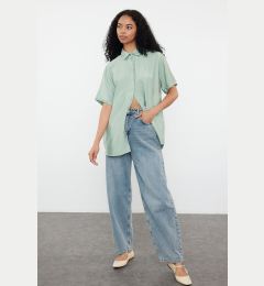 Снимка на Trendyol Mint Pocket Oversize Wide Pattern Woven Shirt