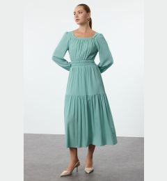 Снимка на Trendyol Mint Skirt Waist Opening Square Neck Lined Woven Dress