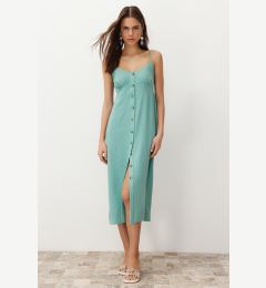 Снимка на Trendyol Mint Straight Cut Button Detail Midi Woven Dress