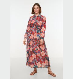 Снимка на Trendyol Multi Color Floral Pattern Shirt Collar Belted Lined Chiffon Woven Dress