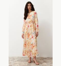 Снимка на Trendyol Multi Color Floral Sash Detailed Lined Pleated Chiffon Woven Dress