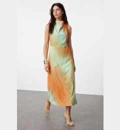 Снимка на Trendyol Multi-Colored Collared Skirt with Cut-Out Detail Midi Woven Dress