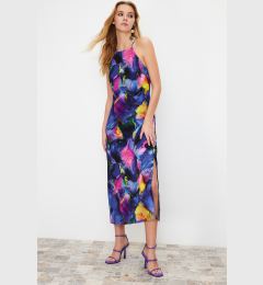 Снимка на Trendyol Multicolor Floral Print Straight Cut Halter Neck Midi Satin Lined Woven Dress